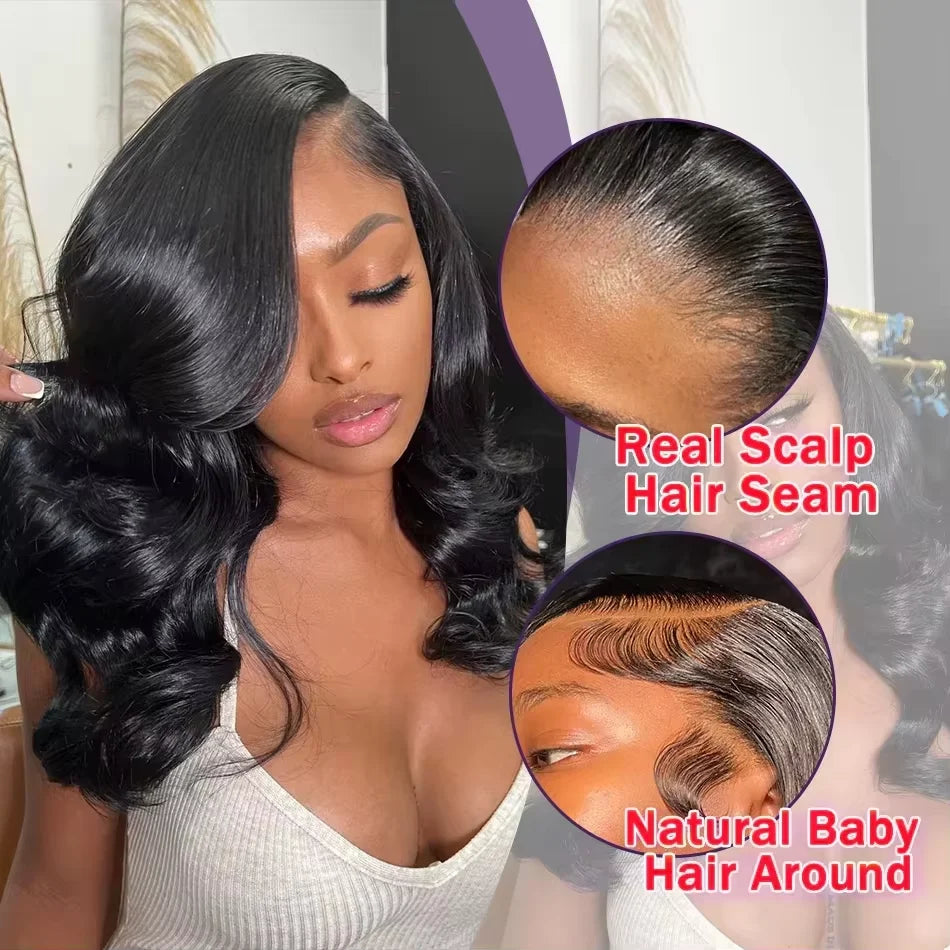Brazilian 250% Density Short Bob Body Wave Wig | 13x4 HD Transparent Lace Front & 4x4 Lace Closure Human Hair (Pre-Plucked for Women) Luxegan