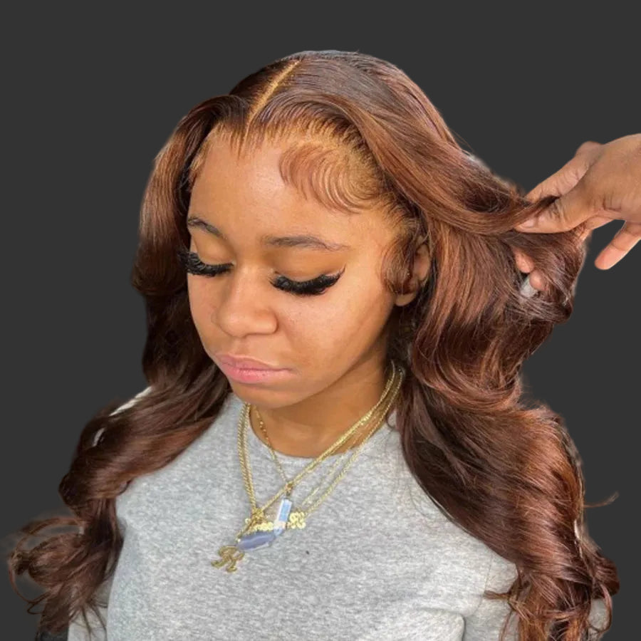 Luxurious 34-Inch Chocolate Brown Body Wave HD Lace Front Wig | Glueless Real HD Swiss Lace Frontal Human Hair Wig | Melt Skins 13x6 Deep Part Brazilian Remy Hair | 1 Piece Only Premium Natural Scalp Unit Luxegan