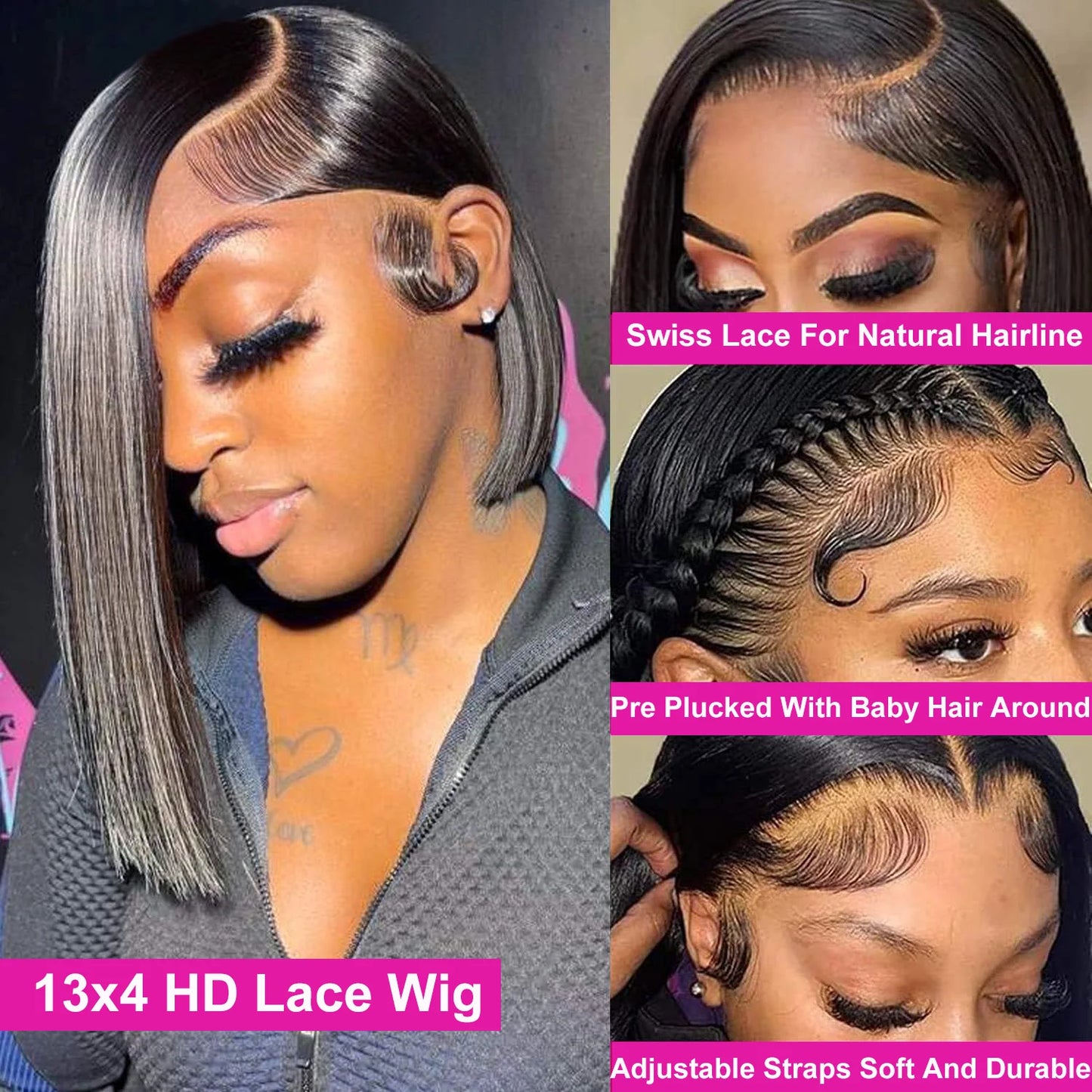 Straight Short Bob Wig - Pre-Plucked Transparent Lace Front Human Hair Wig - Glueless Brazilian Remy Hair Short Bob Wig for Women Luxegan