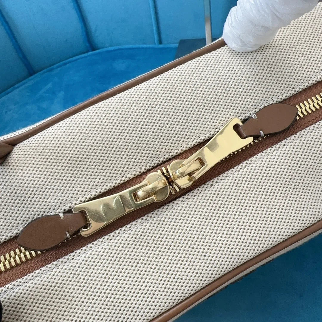 High-Quality Canvas & Genuine Leather Briefcase | Women’s New Contrast Portable Bowling Handbag | Large Capacity Rectangular Saddle Tote | Sophisticated Professional Commuting Satchel Luxegan