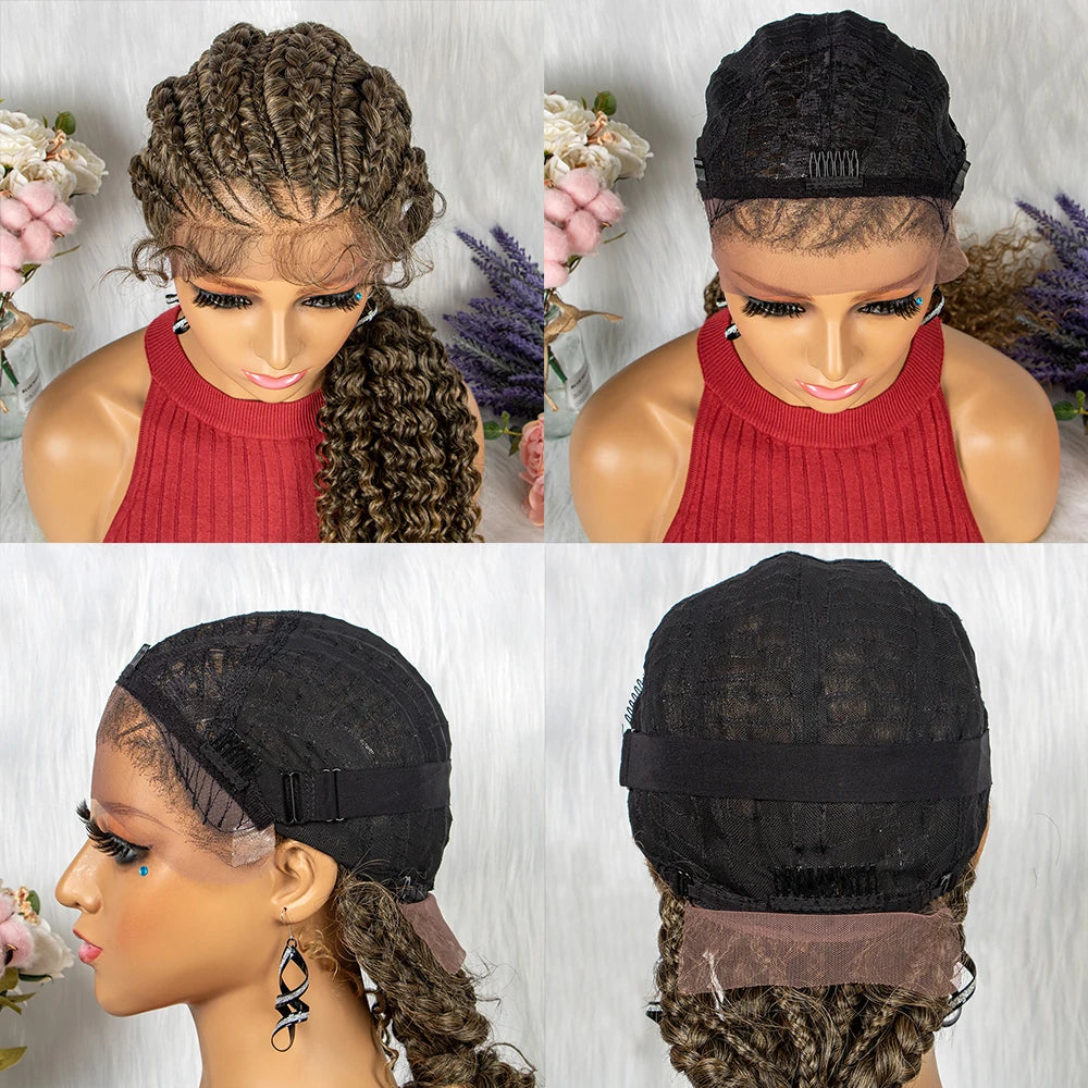 Lace Frontal Synthetic Braided Wigs Lace Front Braided Ponytail Wig Natural Knotless with Baby Hair for Black Women Daily Use Luxegan