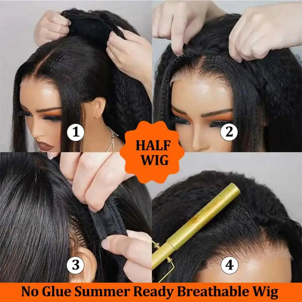 Afro Kinky Straight 3-In-1 Half Wig | Sophisticated "Seamless Flip-Over" Silhouette | Elegant 250% Density Drawstring Hairpiece | "Dignified" 30-Inch Brazilian Human Hair Wig for Radiant Versatile Styling Luxegan