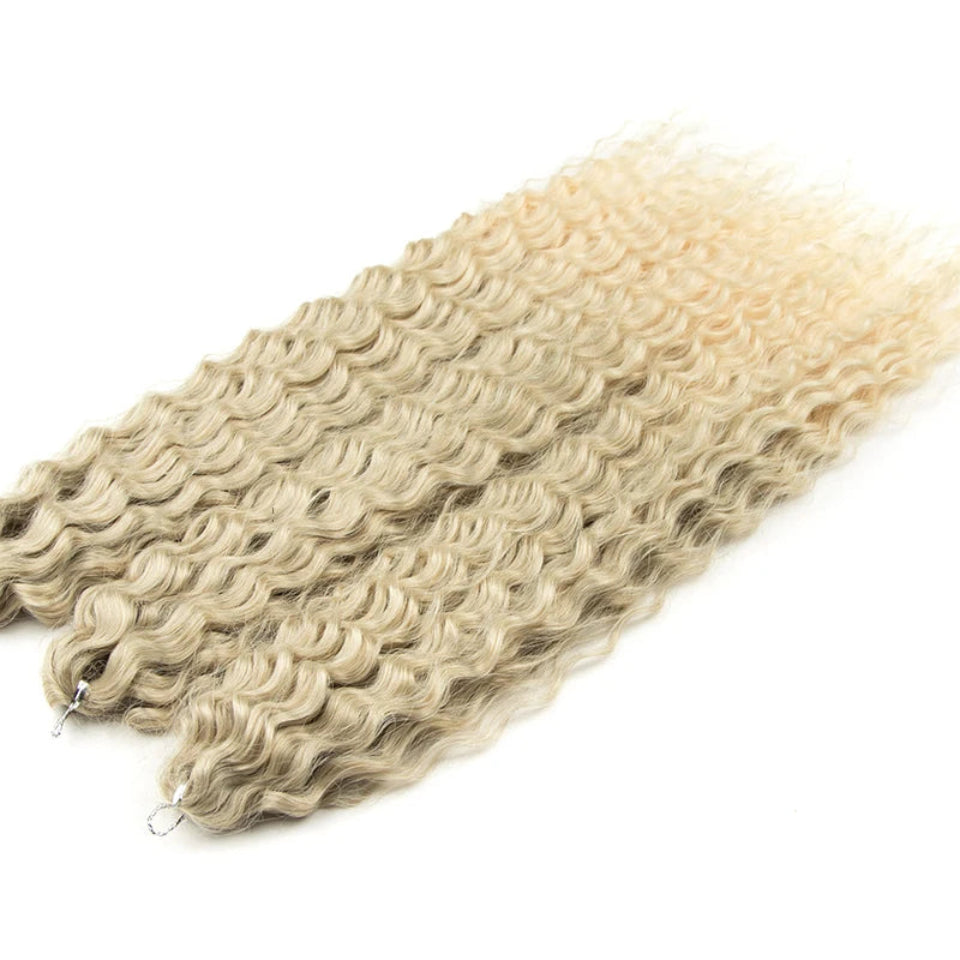 Ariel Curl Water Wave Crochet Hair | Sophisticated 22-Inch Synthetic Braiding Extensions | Elegant "High Temperature Fiber" Water Twist | "Dignified" Ombre Blonde &amp; Pink Tones for Radiant Versatile Styling Luxegan