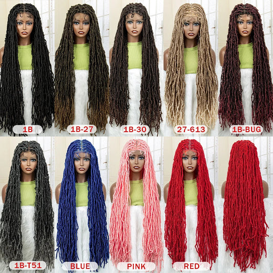 Super Long 36 Inches Synthetic Full Lace Dreadlock Box Braided Wigs for Afro Black Women Black Knotless Braiding Wigs Luxegan