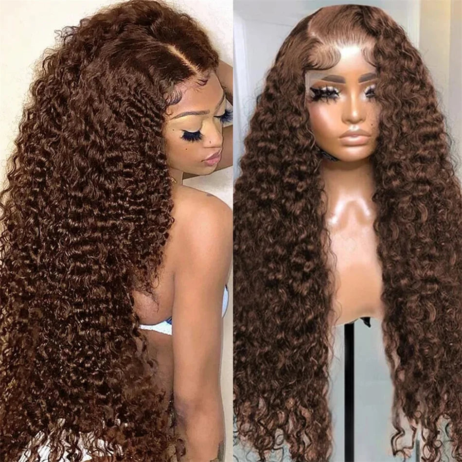 30 & 34-Inch Chocolate Brown Deep Curly Wig | Sophisticated 13x6 HD Transparent Lace | Elegant "Brazilian Remy" Ultra-Long Silhouette | "Dignified" Bleached Knots & Pre-Plucked Human Hair for Radiant Versatile Styling Luxegan