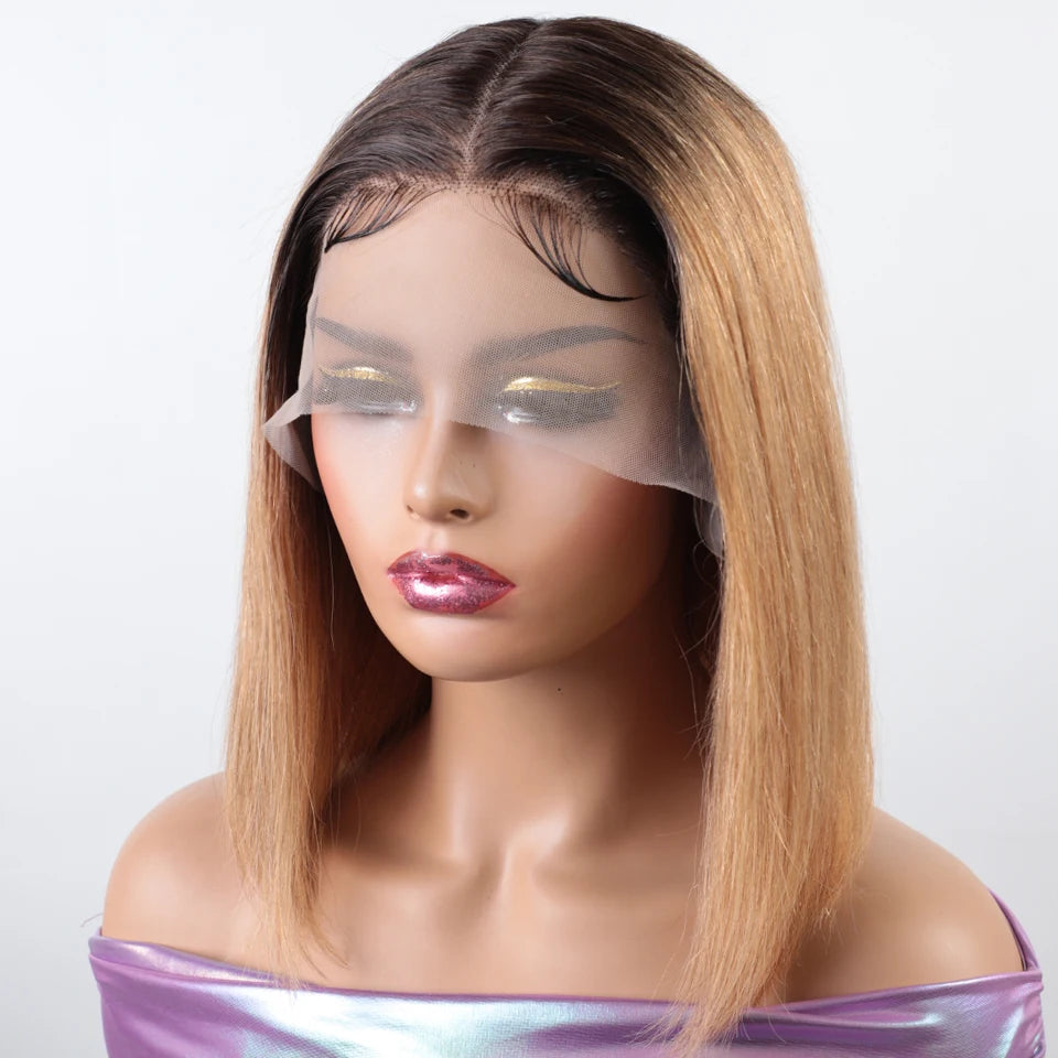 180% Density Honey Blonde Bob Wig | Straight T-Part Lace Front Brazilian Human Hair Luxegan