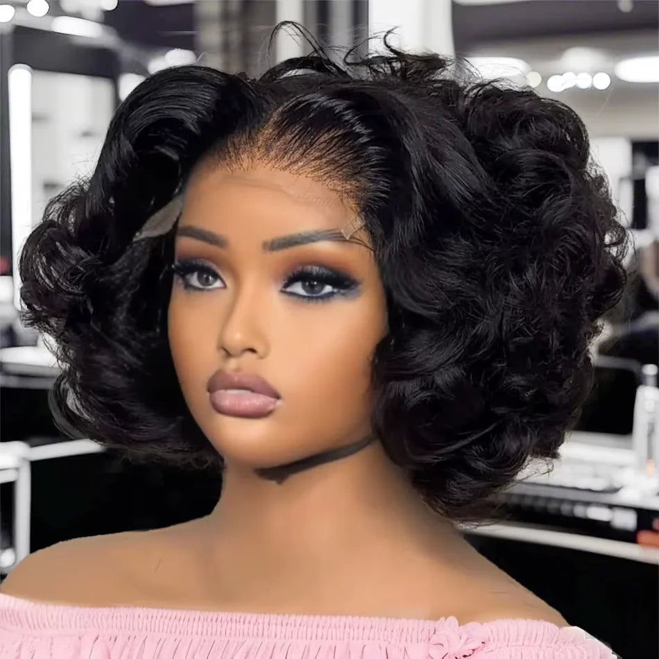 Brazilian 250% Density Short Bob Body Wave Wig | 13x4 HD Transparent Lace Front & 4x4 Lace Closure Human Hair (Pre-Plucked for Women) Luxegan