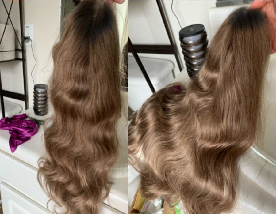 Ash Blonde Ombre Body Wave HD Lace Frontal Wig | Sophisticated "13x6 Melt Skin" Silhouette | Glueless 28-Inch Transparent Swiss Lace Front Wig | "Dignified" High-Performance Premium Remy Human Hair Essential for Radiant Versatile Styling Luxegan
