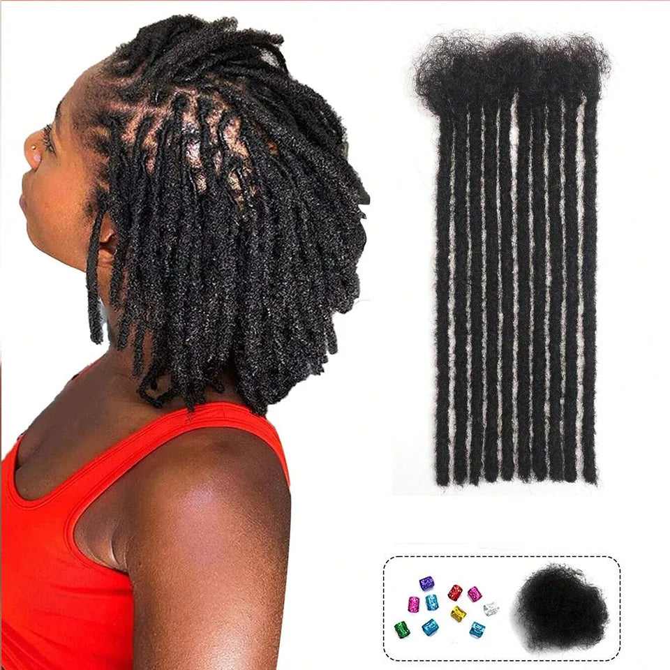 100% Real Human Hair Dreadlock Extensions | 8-14 Inch Colored Remy Locs (20/40/60 Strands, 0.6cm Thickness) Luxegan