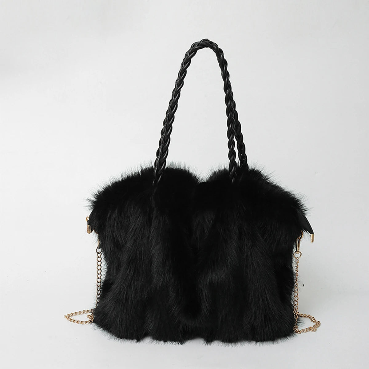 Plush Large Capacity Tote Bag | Pleated Fox Fur Shoulder & Crossbody Bag Luxegan