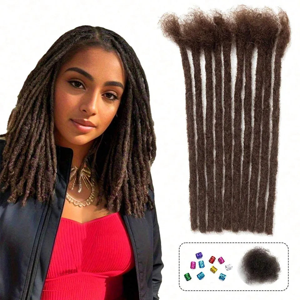 100% Real Human Hair Dreadlock Extensions | 8-14 Inch Colored Remy Locs (20/40/60 Strands, 0.6cm Thickness) Luxegan
