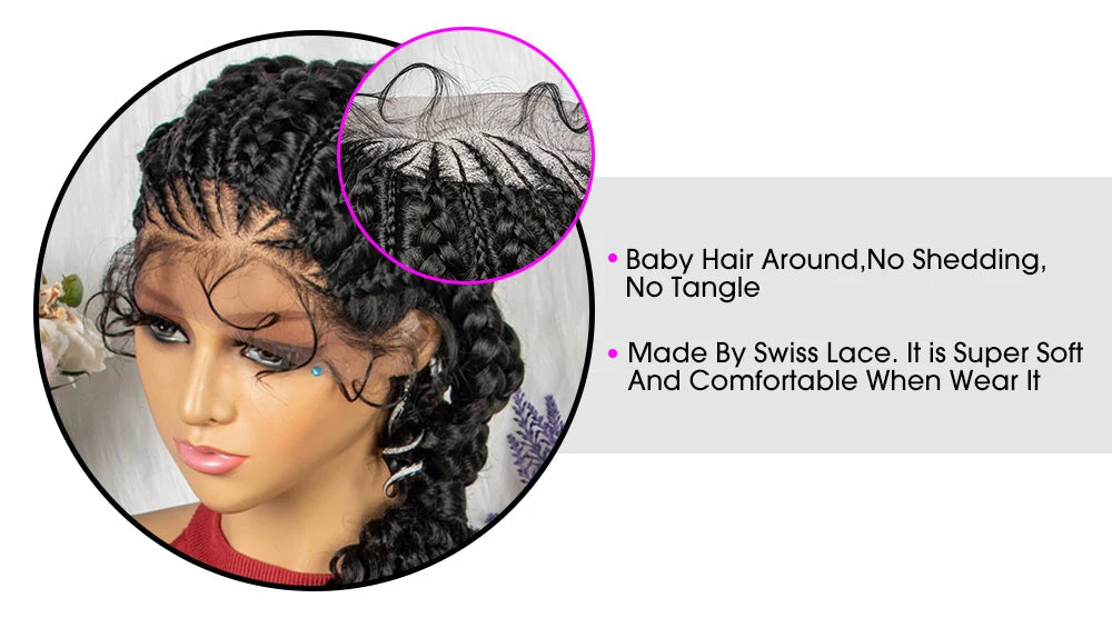 Lace Frontal Synthetic Braided Wigs Lace Front Braided Ponytail Wig Natural Knotless with Baby Hair for Black Women Daily Use Luxegan