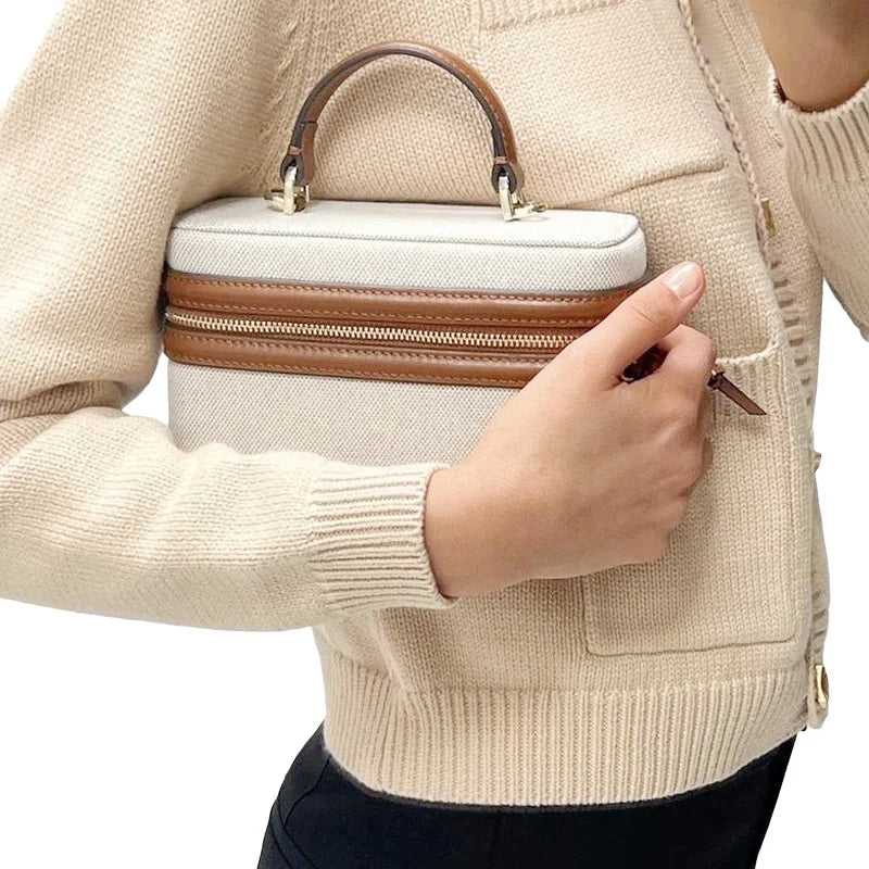 Women's Retro Canvas Spliced Lunch Box | Commuter Portable Shoulder Crossbody Small Square Bag Luxegan