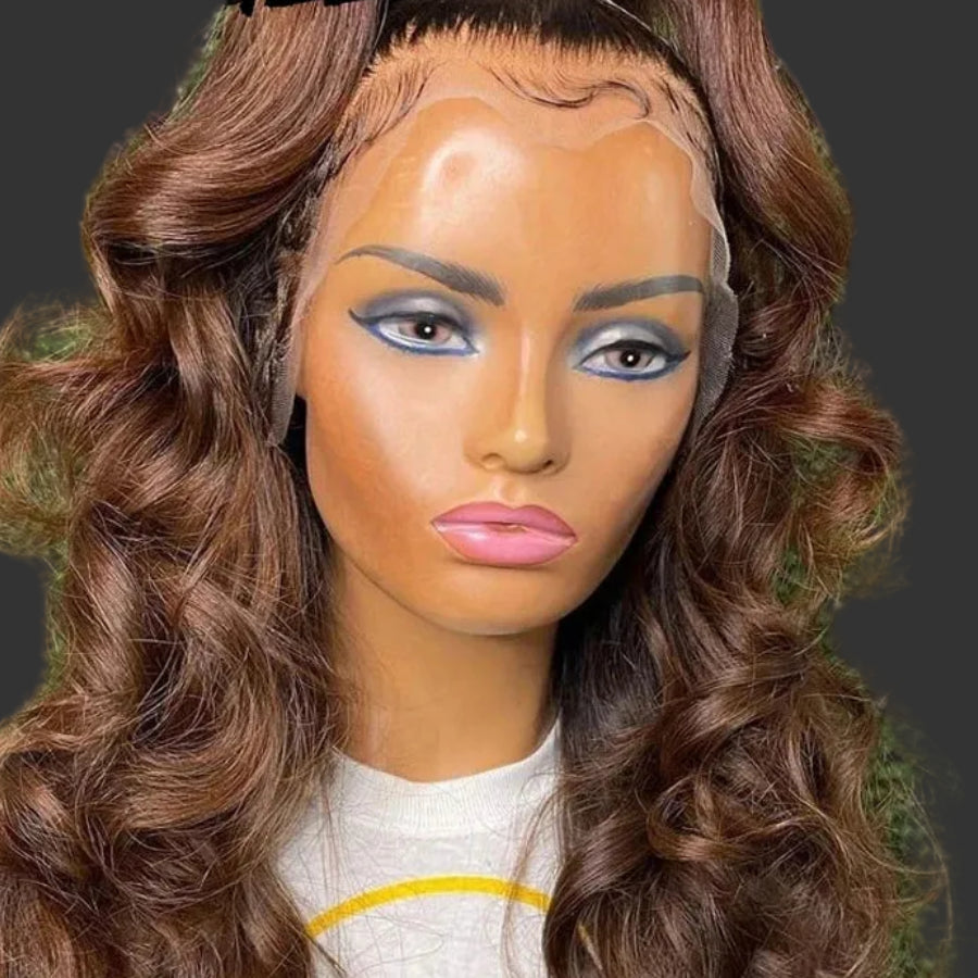 Luxurious 34-Inch Chocolate Brown Body Wave HD Lace Front Wig | Glueless Real HD Swiss Lace Frontal Human Hair Wig | Melt Skins 13x6 Deep Part Brazilian Remy Hair | 1 Piece Only Premium Natural Scalp Unit Luxegan