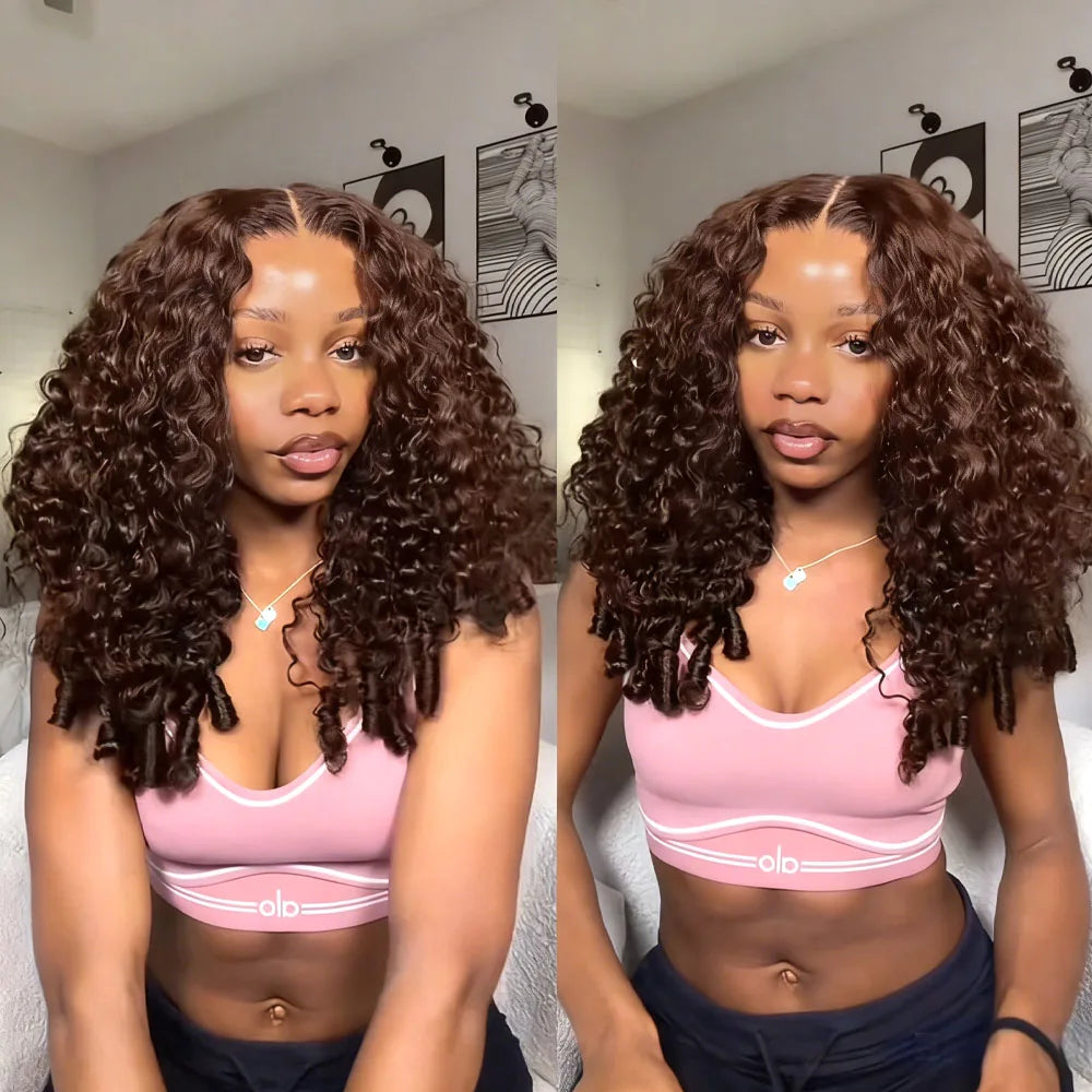 Chocolate Brown Burmese Curly HD Lace Wig | Sophisticated 250 Density 13x6 & 13x4 Frontal | Elegant "Raw Vietnamese" 30-Inch Length | "Dignified" 360 Full Lace Invisible Strap Glueless Human Hair for Radiant Versatile Styling Luxegan