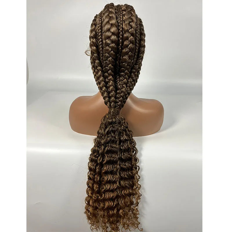 28" Burgundy Knotless Braids Wig with Curly Ends | Lace Front | Baby Hair Luxegan