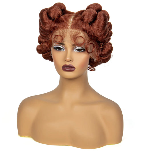 6" Short Cute Handmade Bantu Knotless Braids Wig | Transparent Full Lace Luxegan