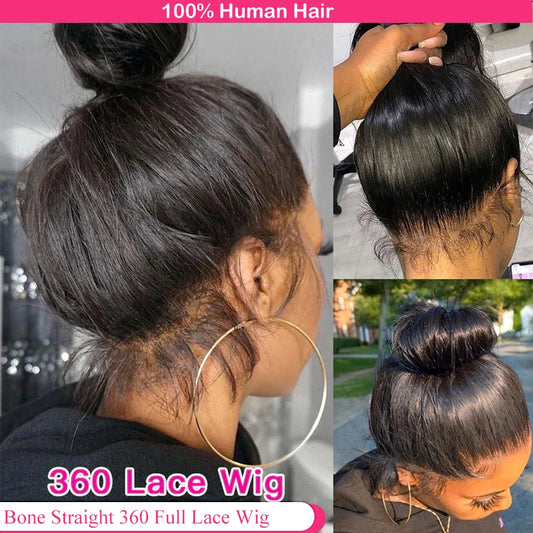 30-Inch Bone Straight HD 360 Lace Frontal Human Hair Wig - Pre-Plucked 100% Brazilian Remy Human Hair Wig - Ultra-Thin Transparent HD Swiss Lace Glueless Long Straight Wig for Women (Dyeable All Colors) Luxegan