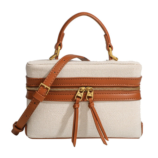 Women's Retro Canvas Spliced Lunch Box | Commuter Portable Shoulder Crossbody Small Square Bag Luxegan