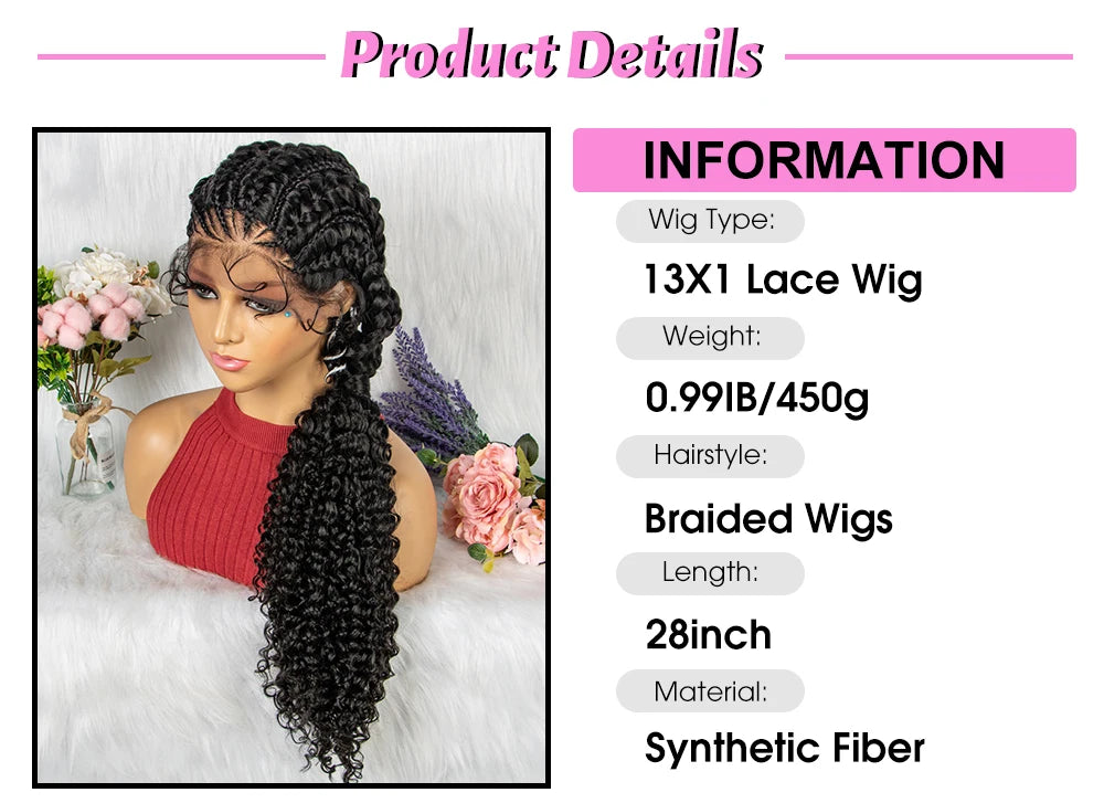 Lace Frontal Synthetic Braided Wigs Lace Front Braided Ponytail Wig Natural Knotless with Baby Hair for Black Women Daily Use Luxegan
