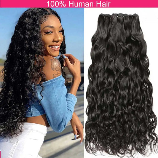 Water Wave Brazilian Human Hair Bundles | Sophisticated "Curly Weaving" Silhouette | Elegant 28-32 Inch Remy Hair Extensions | "Dignified" Natural Loose Deep Wave Bundles for Radiant Versatile Styling Luxegan