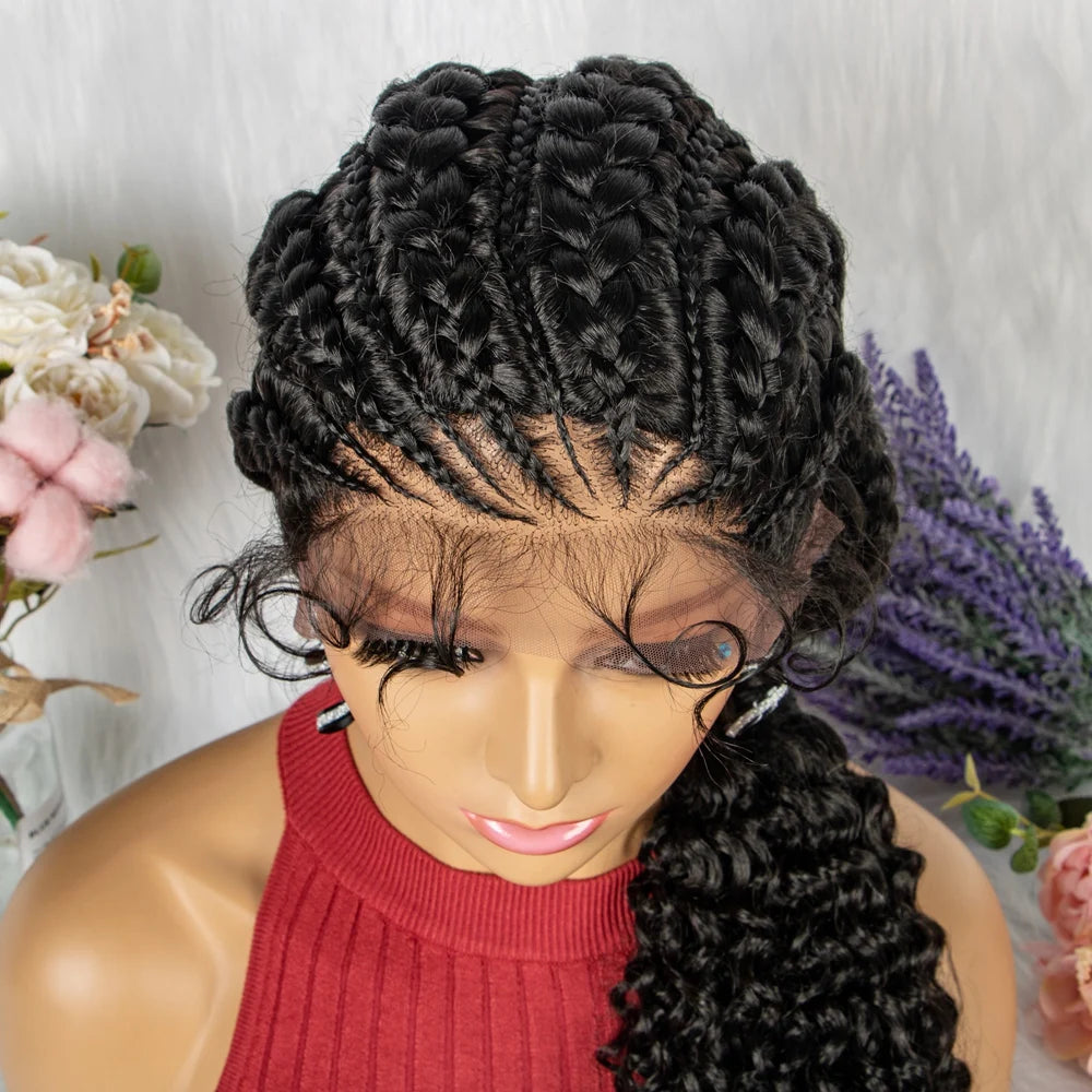 Lace Frontal Synthetic Braided Wigs Lace Front Braided Ponytail Wig Natural Knotless with Baby Hair for Black Women Daily Use Luxegan