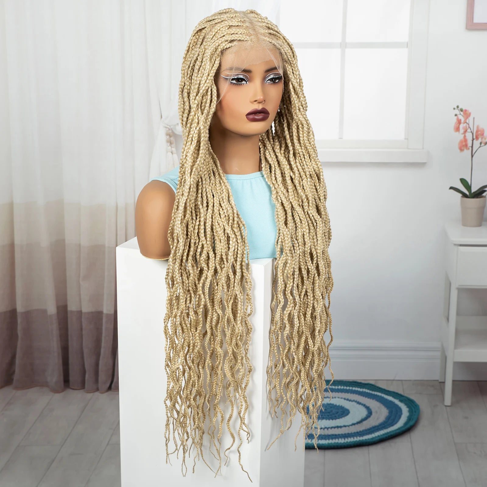 36" Boho Box Braids Wig with Curly Accents | HD Full Lace | Baby Hair Luxegan
