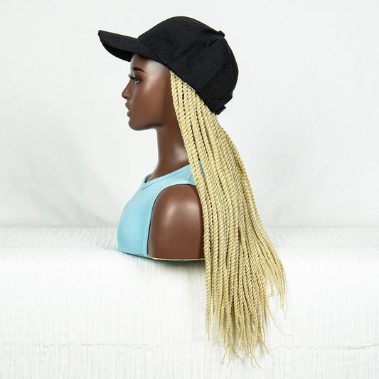 Straight Blonde Braided Hat Wig | Twist Crochet Knotless Box Braids | Baby Hair