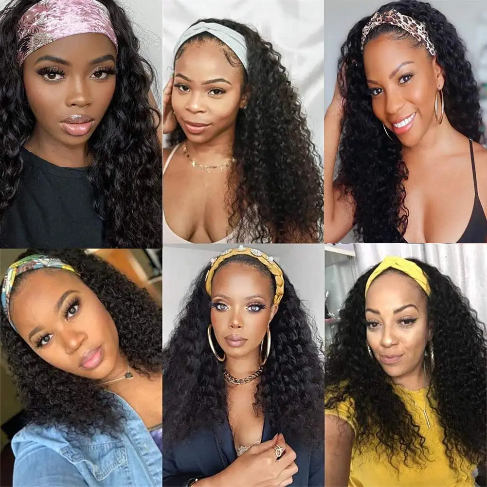 Kinky Curly Headband Wig | Sophisticated 36-Inch Full Machine Made Silhouette | Elegant "Glueless" Curly Hairpiece | "Dignified" Brazilian Human Hair Wig for Radiant Versatile Styling Luxegan