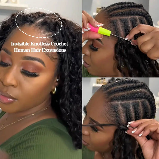 Deep Wave Feather Crochet Human Hair Extensions | Knotless Boho Braids | 16–22 Inches Luxegan