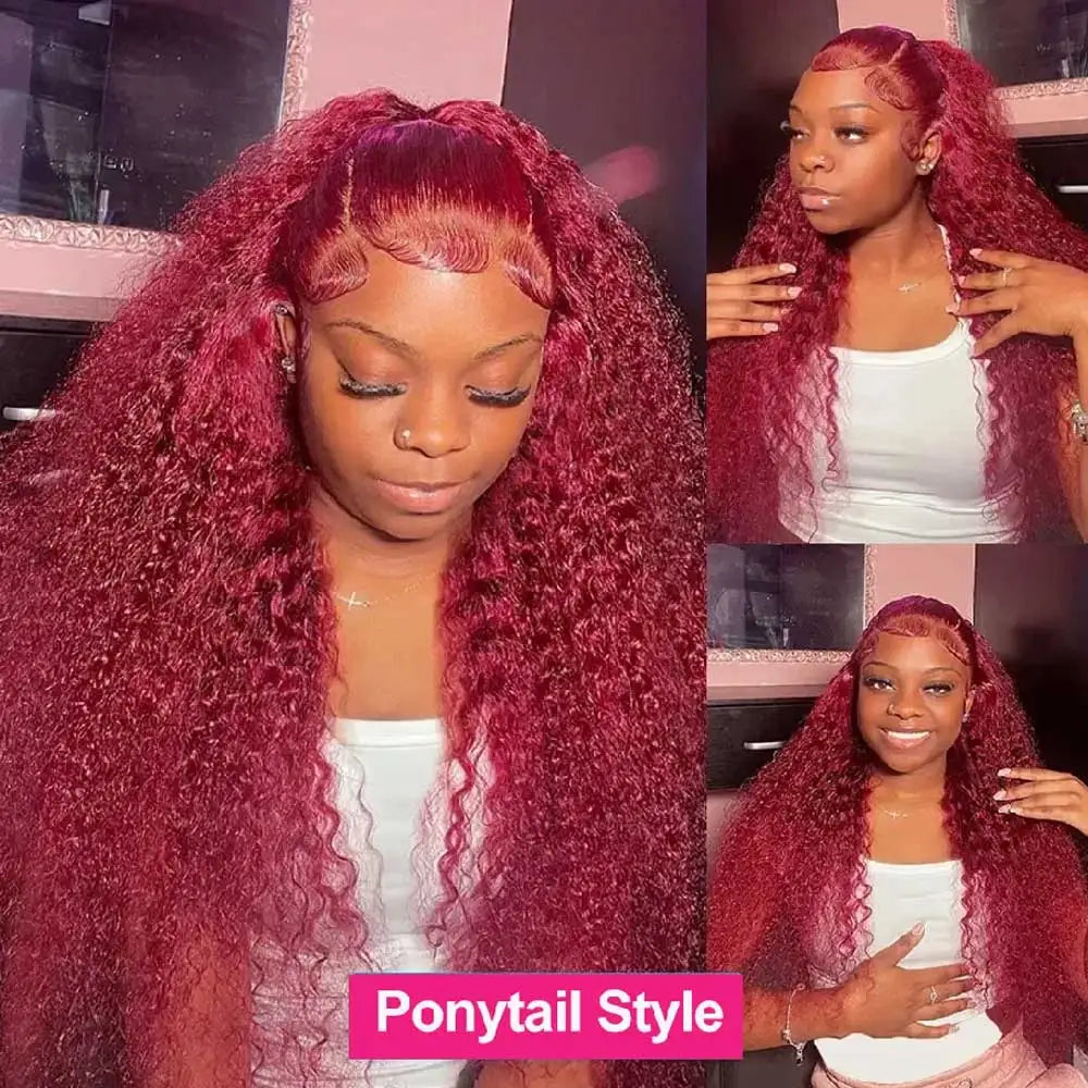 Burgundy Deep Wave Frontal Wig | Sophisticated 360 Full HD Lace Silhouette | Elegant 250% High - view 4