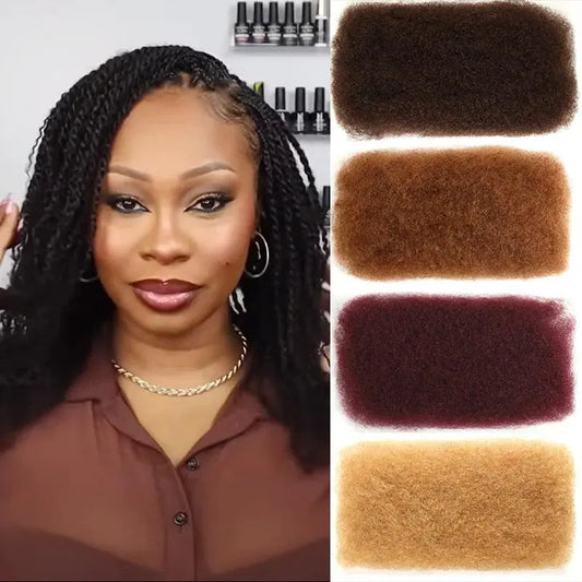 Afro Kinky Bulk Human Hair Extensions | 10"-22" 50g Brazilian Remy for Braiding & Dreadlocks (Natural Colors, Long-Lasting) Luxegan