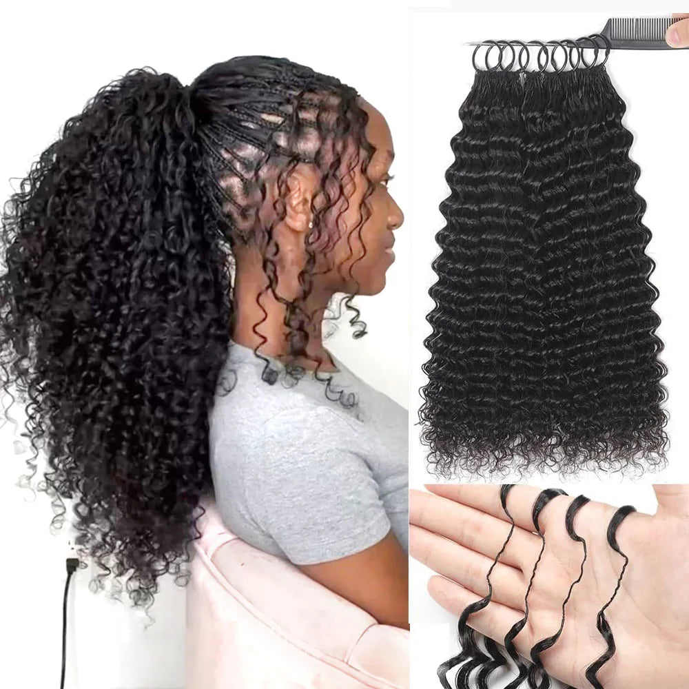 Deep Wave Feather Crochet Human Hair – 100% Remy | Miracle Knots | Pre-Separated | Boho Braids | 14–22 Inch