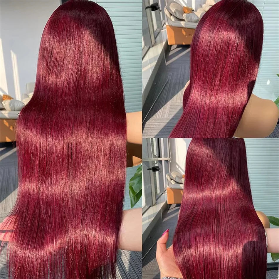 30 Inch Burgundy Bone Straight 13x4 Lace Front Wig | 13x6 HD Lace Frontal Human Hair Wig for Women (Colored) Luxegan