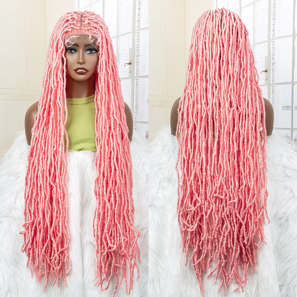 Super Long 36 Inches Synthetic Full Lace Dreadlock Box Braided Wigs for Afro Black Women Black Knotless Braiding Wigs Luxegan