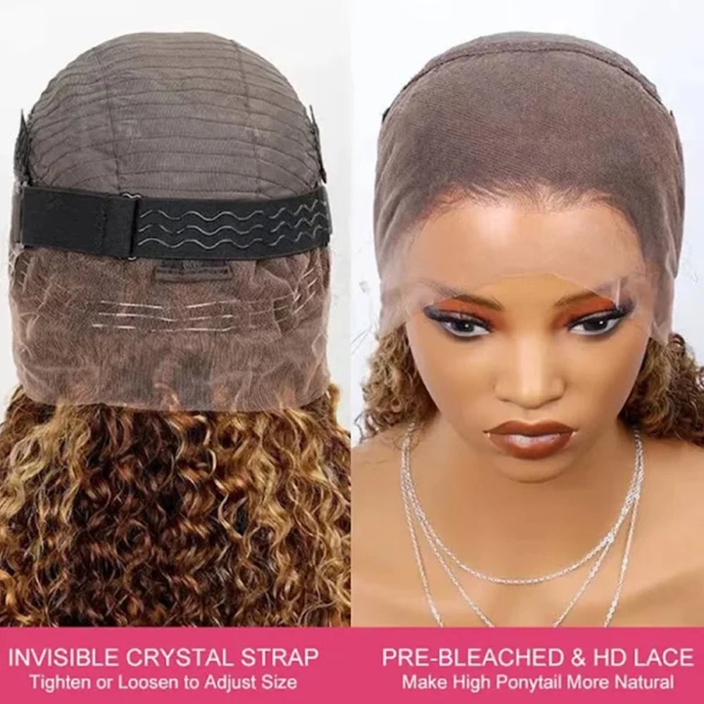 Highlight HD Invisi-Strap 360 Full Lace Wig | Sophisticated "Honey Blonde" Deep Curly Silhouette | Elegant 250% Density HD Lace Frontal | "Dignified" Brazilian Human Hair Highlight Wig for Radiant Versatile Styling Luxegan