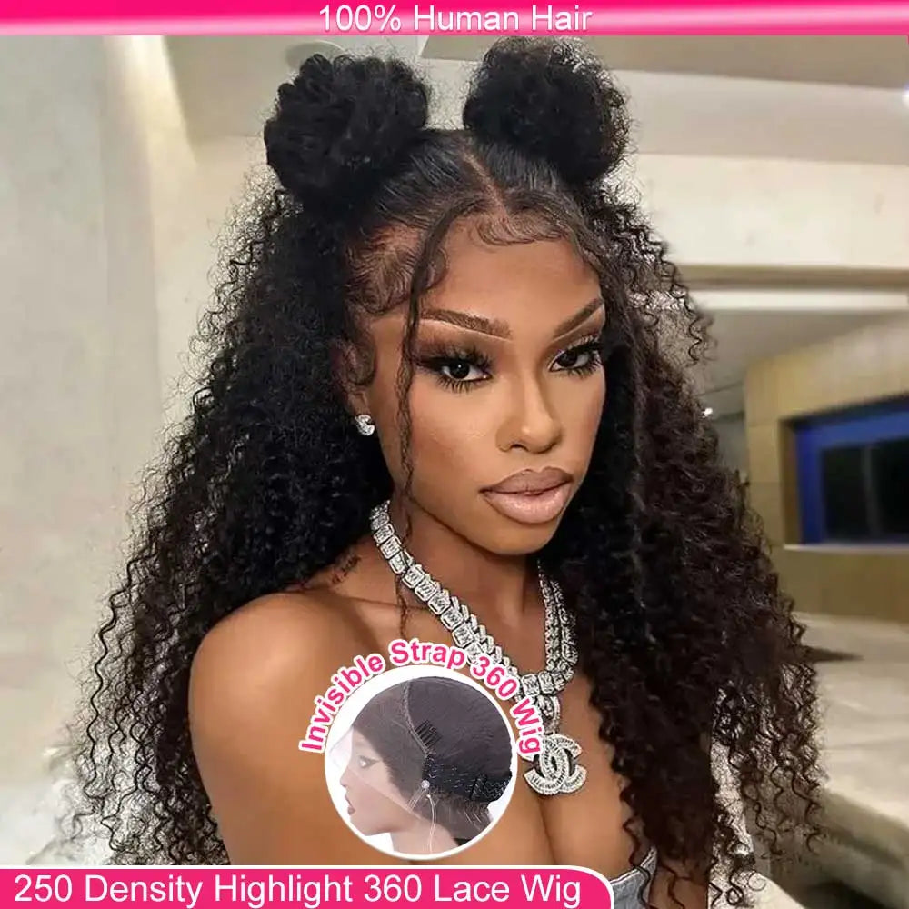 Invisi-Strap 360 HD Full Lace Glueless Wig | Sophisticated "Deep Curly" Water Wave Silhouette | Elegant 250% Density Lace Frontal | "Dignified" Brazilian Human Hair Wig for Radiant Versatile Styling Luxegan