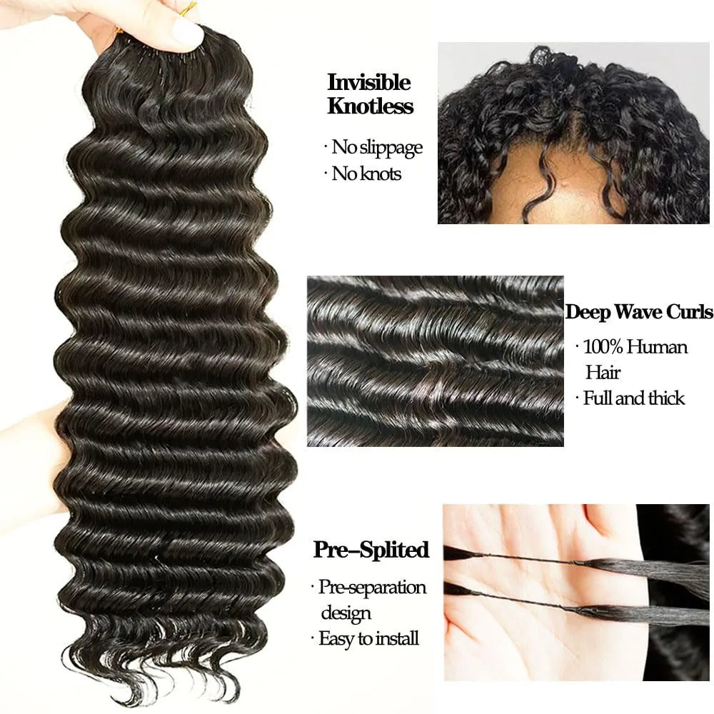 Deep Wave Feather Crochet Human Hair – 100% Remy | Miracle Knots | Pre-Separated | Boho Braids - view 8