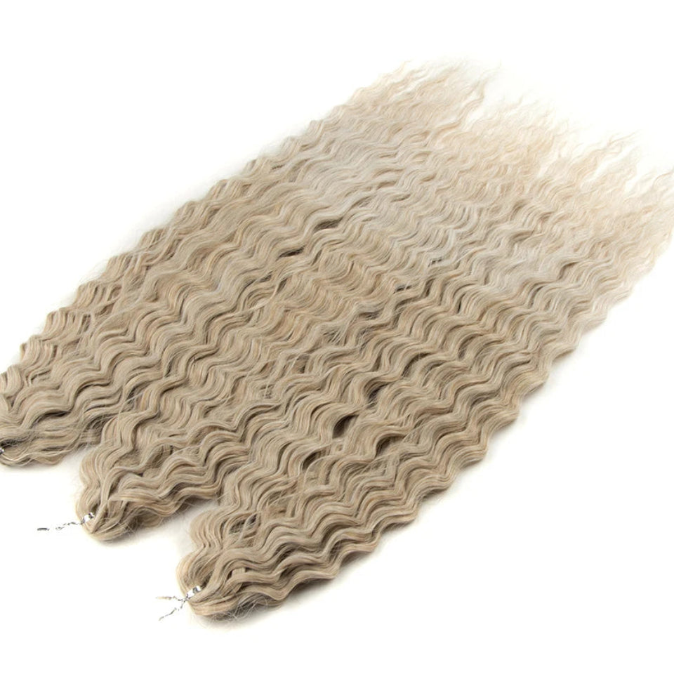 Ariel Curl Water Wave Crochet Hair | Sophisticated 22-Inch Synthetic Braiding Extensions | Elegant "High Temperature Fiber" Water Twist | "Dignified" Ombre Blonde &amp; Pink Tones for Radiant Versatile Styling Luxegan