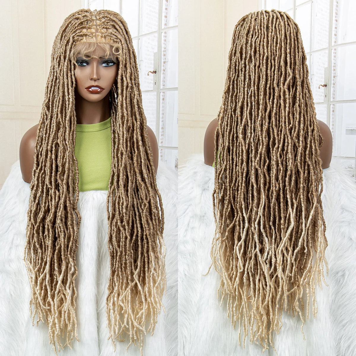 Super Long 36 Inches Synthetic Full Lace Dreadlock Box Braided Wigs for Afro Black Women Black Knotless Braiding Wigs Luxegan