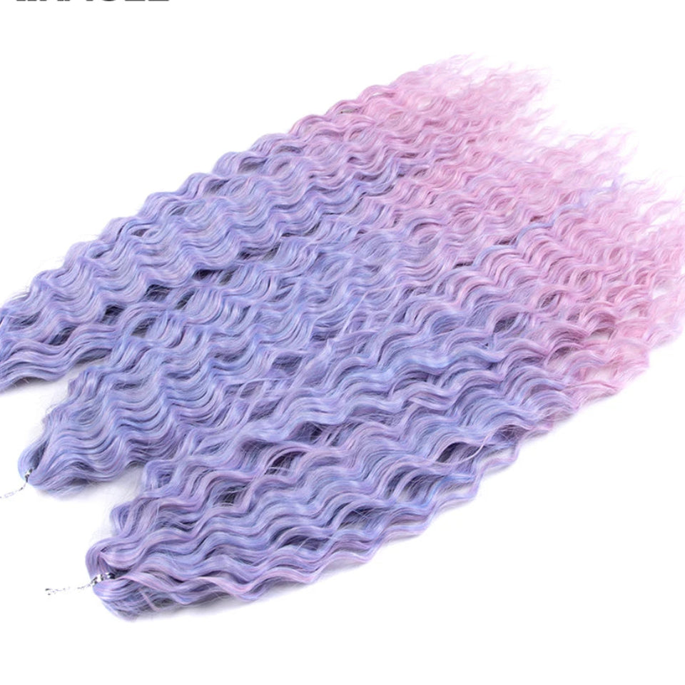 Ariel Curl Water Wave Crochet Hair | Sophisticated 22-Inch Synthetic Braiding Extensions | Elegant "High Temperature Fiber" Water Twist | "Dignified" Ombre Blonde &amp; Pink Tones for Radiant Versatile Styling Luxegan