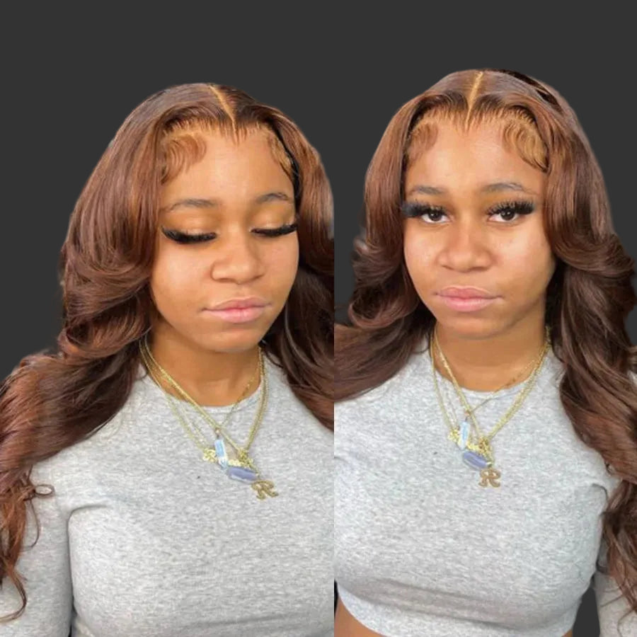 Luxurious 34-Inch Chocolate Brown Body Wave HD Lace Front Wig | Glueless Real HD Swiss Lace Frontal Human Hair Wig | Melt Skins 13x6 Deep Part Brazilian Remy Hair | 1 Piece Only Premium Natural Scalp Unit Luxegan
