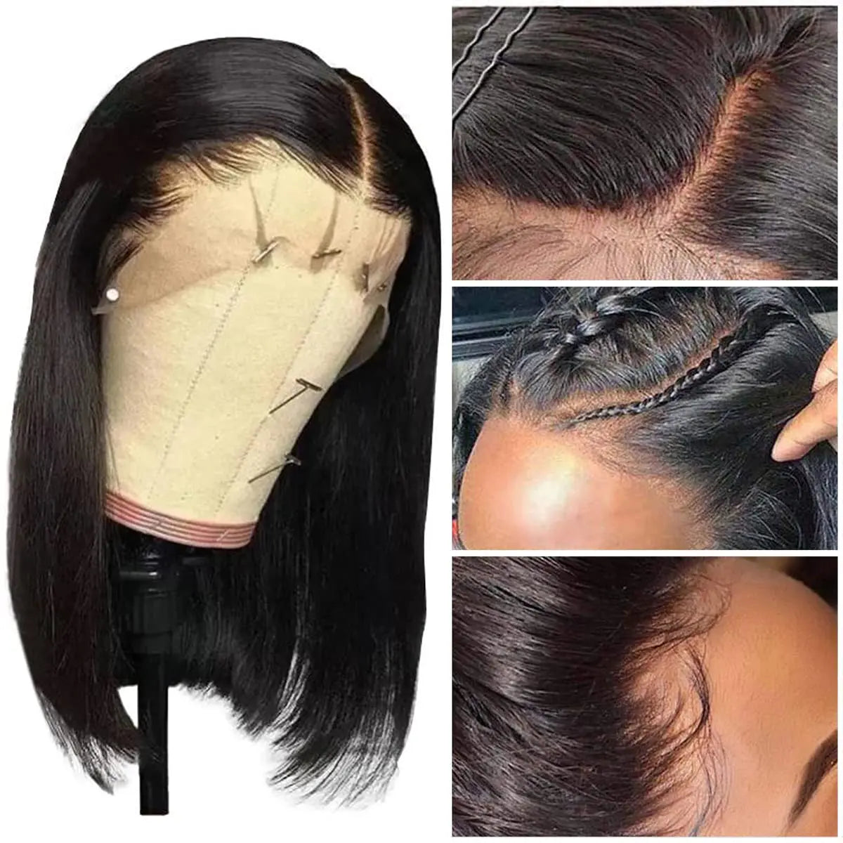 Ultra-Thick 200% Density Straight Short Bob Wig - 13x4 Transparent Lace Frontal Human Hair Wig - Pre-Plucked Free Part Glueless Brazilian Remy Hair Wig for Women (4-16 Inch) Luxegan