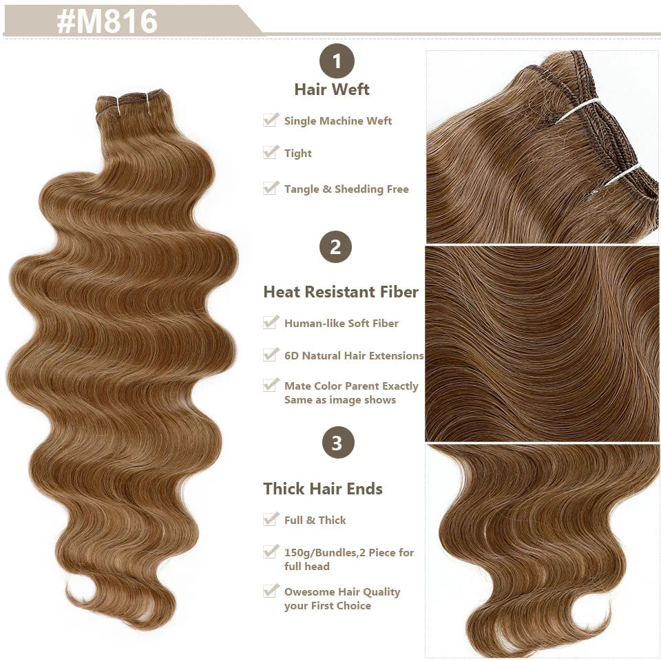 High-Temperature Synthetic Body Wave Hair Extensions – 26 & 30 Inch | Piano & Ombre Colors - view 6