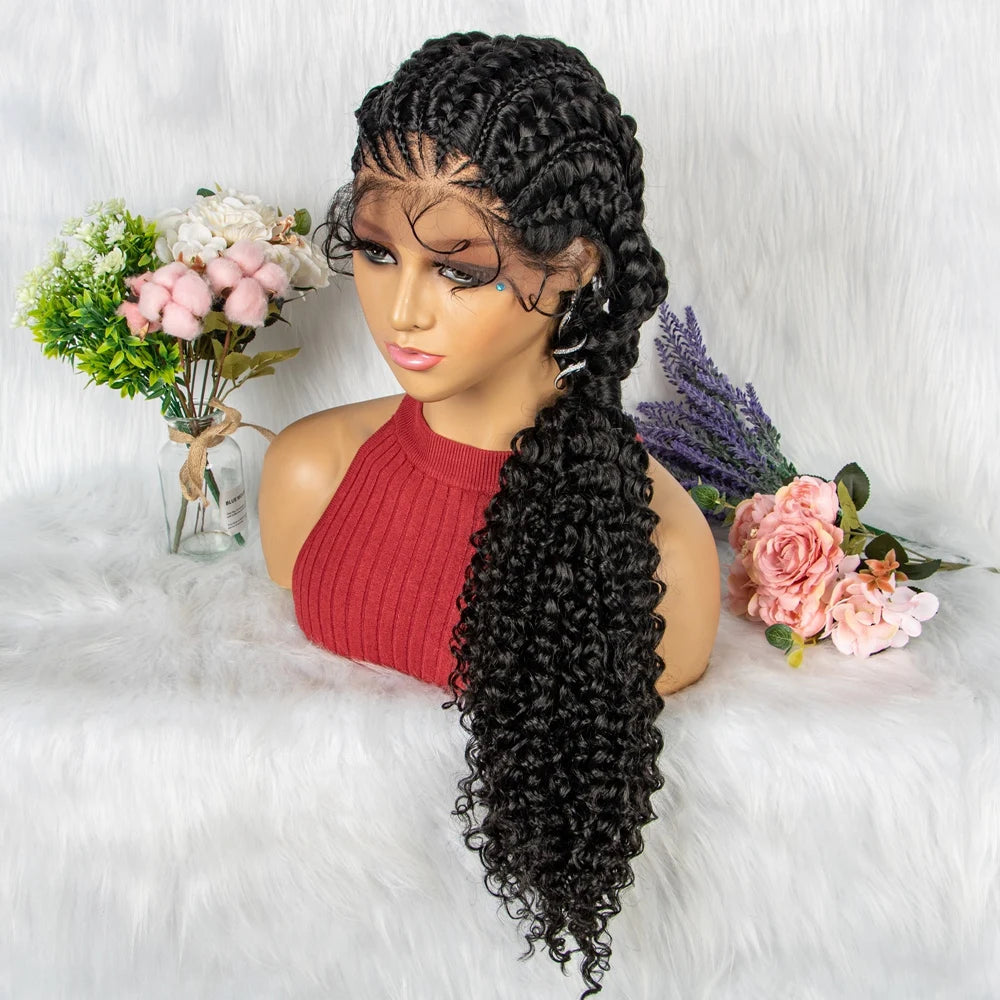 Lace Frontal Synthetic Braided Wigs Lace Front Braided Ponytail Wig Natural Knotless with Baby Hair for Black Women Daily Use Luxegan