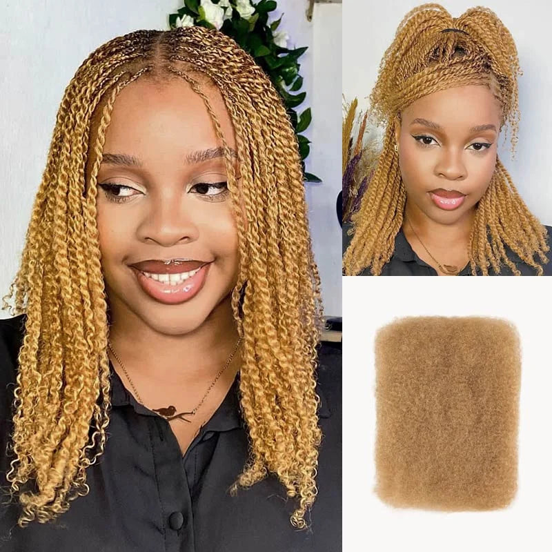 QVR Afro Kinky Curly Bulk Human Hair | No Attachment | Remy Hair | Natural Color | Dreadlock & Braiding Hair