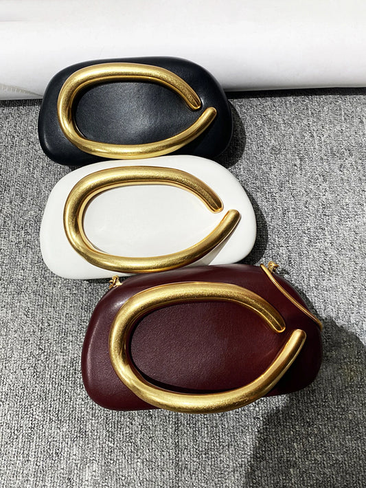 Gold Metal Closure Box Clutch | Fashion Design Women's Dinner Wedding Party Crossbody Small Bag Luxegan
