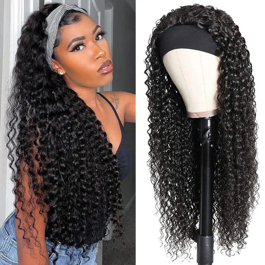 Kinky Curly Headband Wig | Sophisticated 36-Inch Full Machine Made Silhouette | Elegant "Glueless" Curly Hairpiece | "Dignified" Brazilian Human Hair Wig for Radiant Versatile Styling Luxegan
