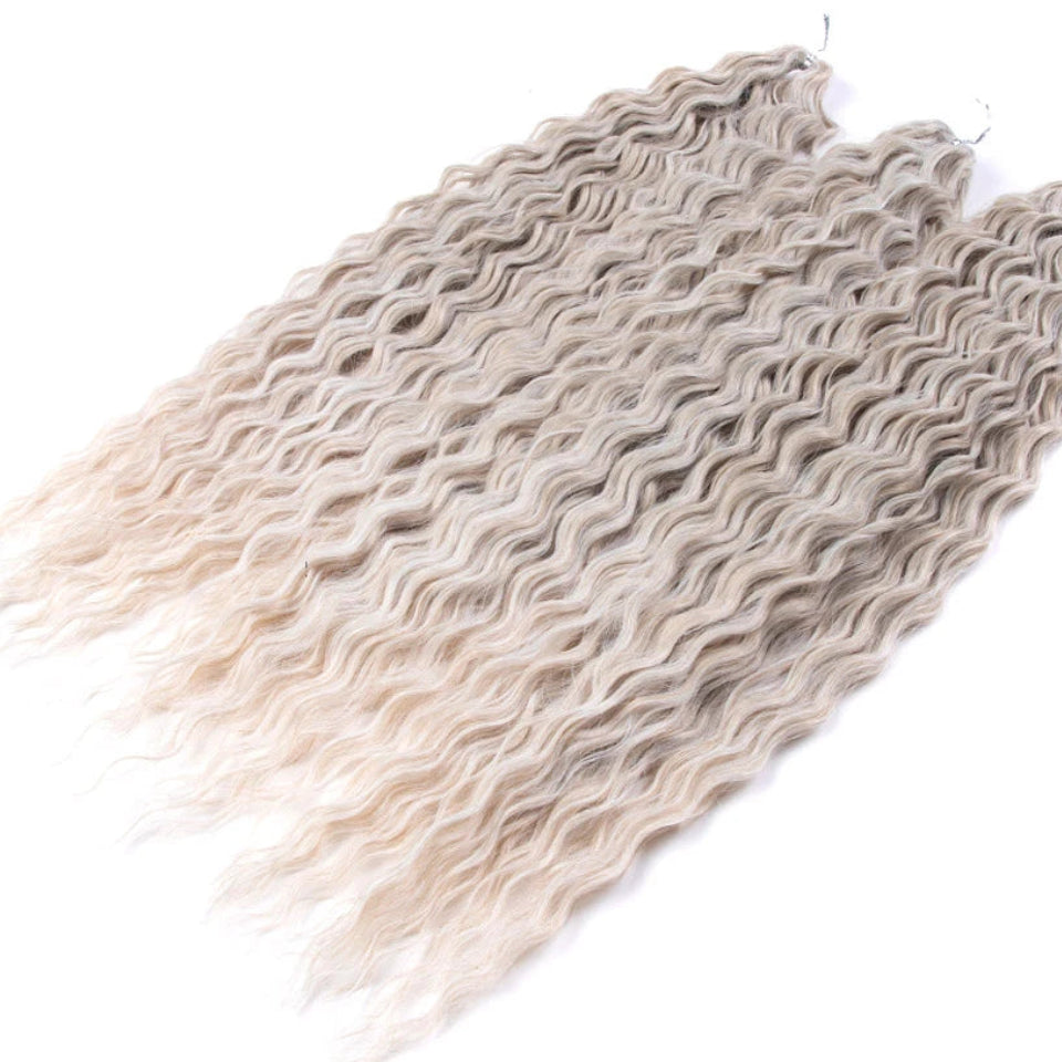 Ariel Curl Water Wave Crochet Hair | Sophisticated 22-Inch Synthetic Braiding Extensions | Elegant "High Temperature Fiber" Water Twist | "Dignified" Ombre Blonde &amp; Pink Tones for Radiant Versatile Styling Luxegan