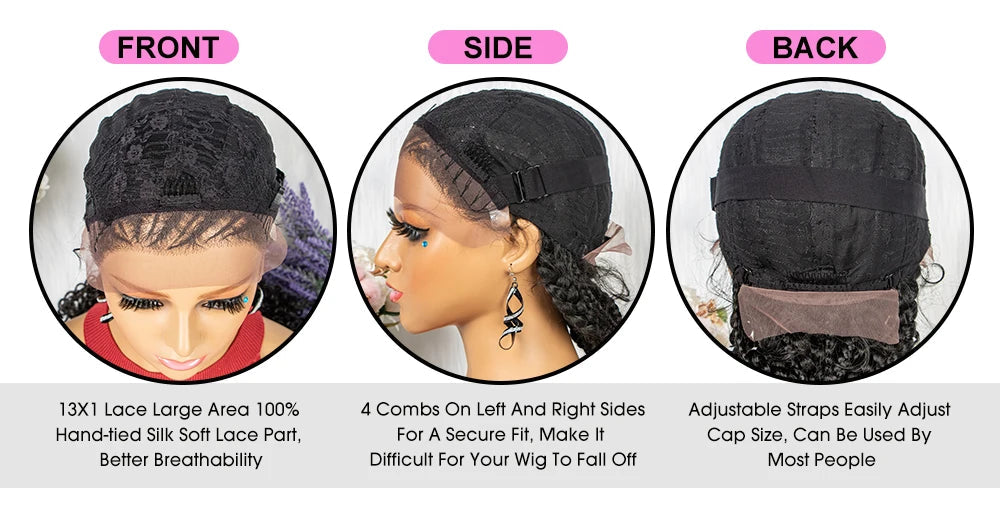 Lace Frontal Synthetic Braided Wigs Lace Front Braided Ponytail Wig Natural Knotless with Baby Hair for Black Women Daily Use Luxegan